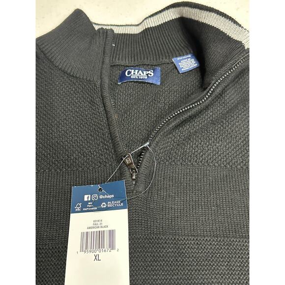 Chaps Men’s Pullover Sweater Quarter Zip American Black XL NWT Casual Preppy - Picture 4 of 11
